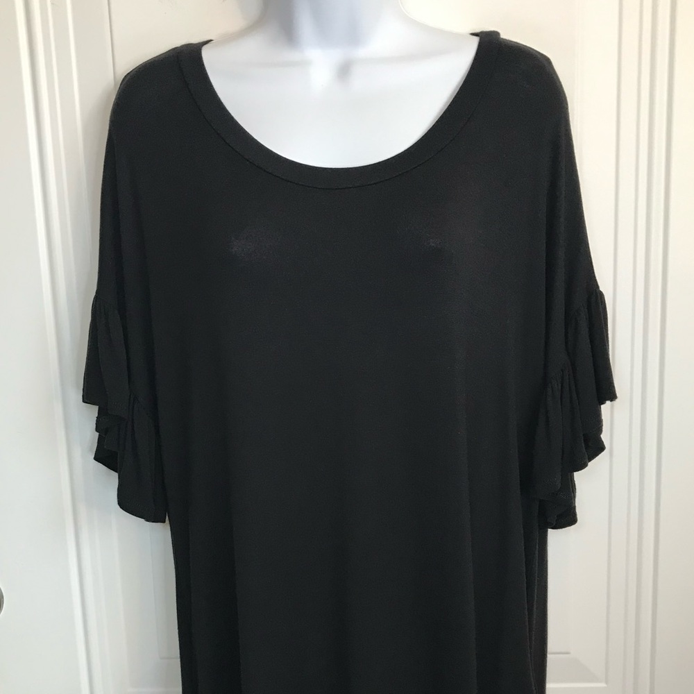 Boutique Women’s XL Perfect Peach Black Lightweight SS Ruffle Sleeve Dress EUC - Picture 6 of 12